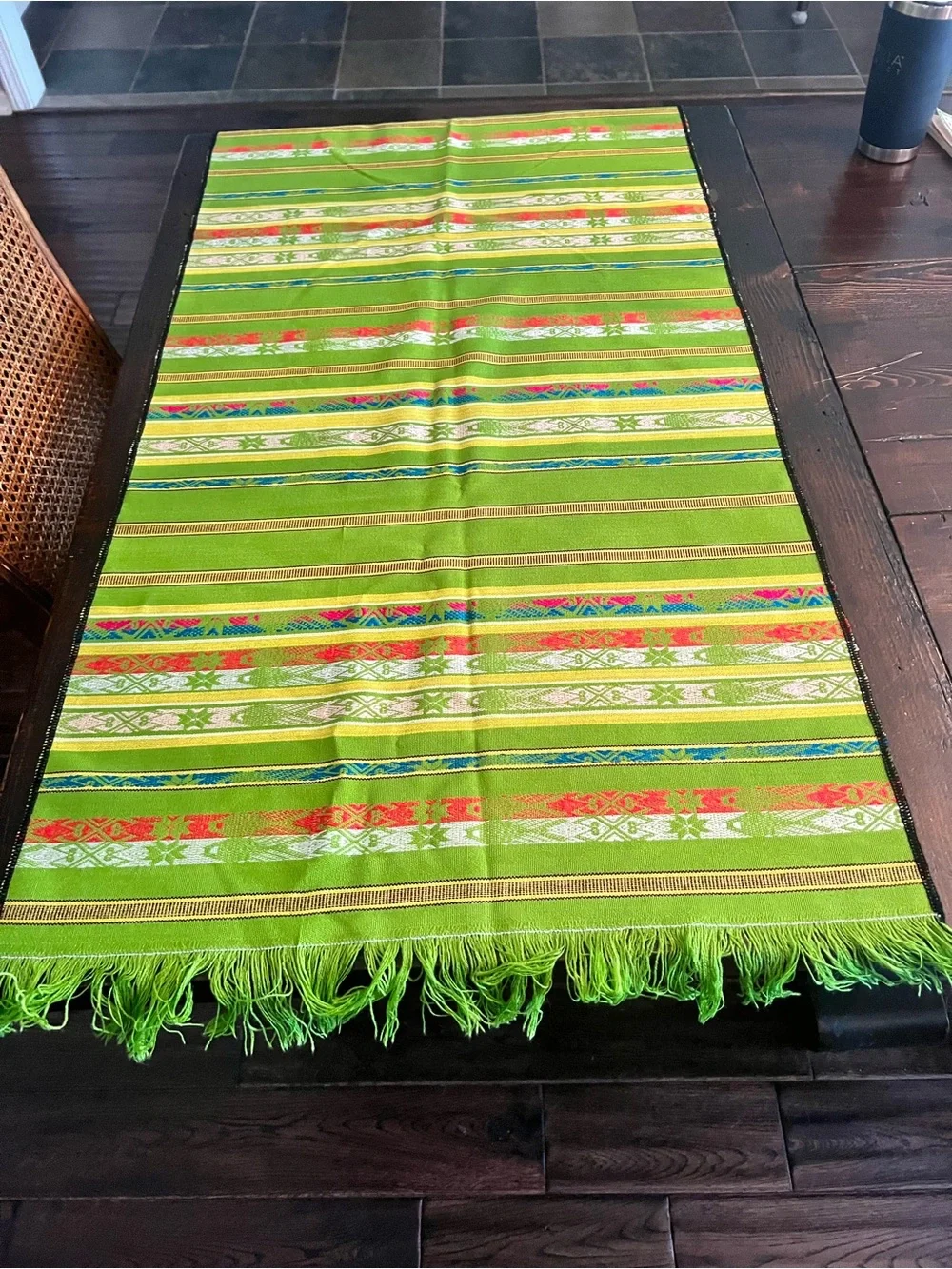 Bright Lime Green Handwoven Stripe Table Runner (Taos, New Mexico)